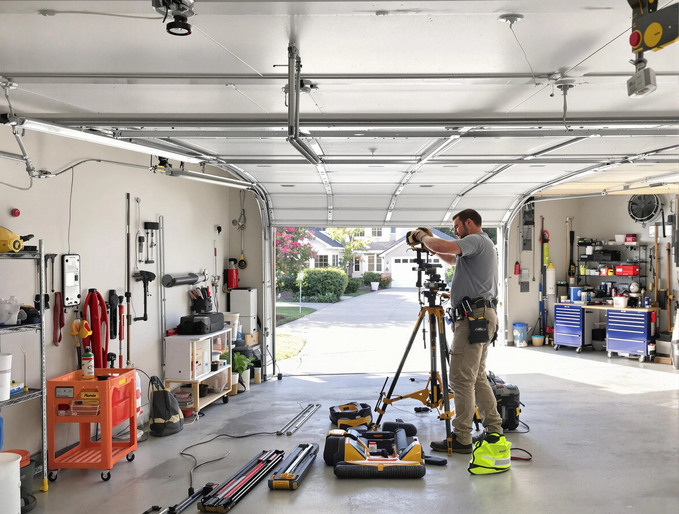 Glendale Garage Door Repair specialist performing laser-guided track alignment in Glendale